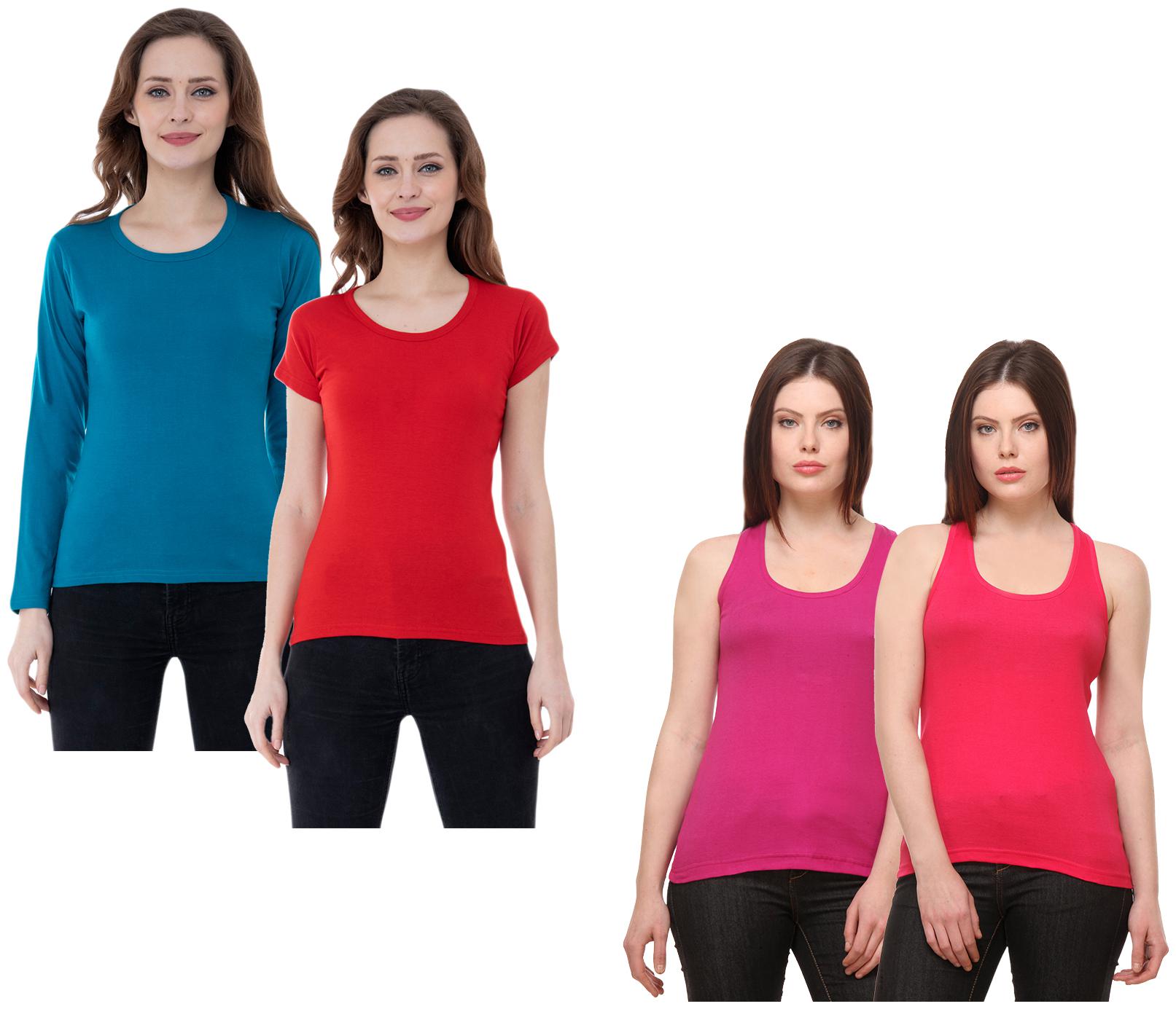 

Indiweaves Women Multi Regular fit Round neck Cotton Tank top