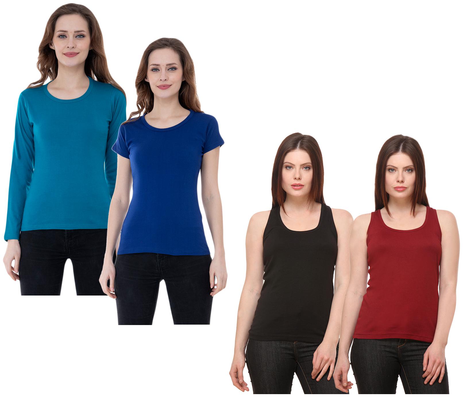 

Indiweaves Women Multi Regular fit Round neck Cotton Tank top