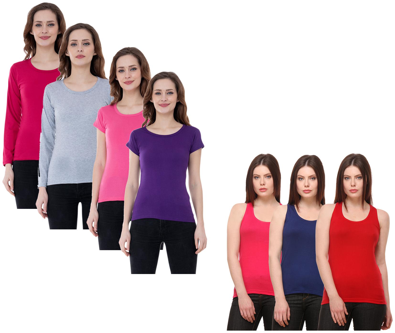 

Indiweaves Women Multi Regular fit Round neck Cotton Tank top