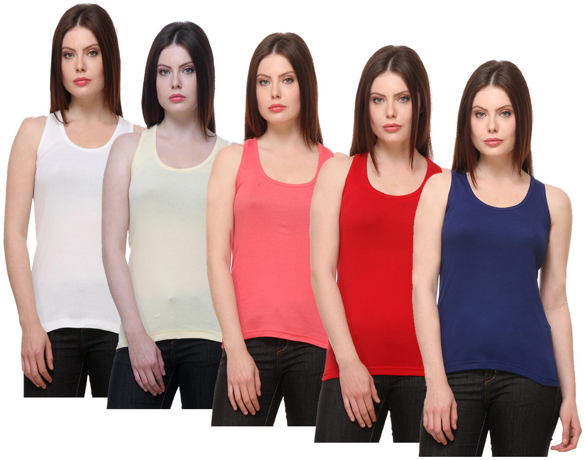 

Indiweaves Women Multi Regular fit Round neck Cotton Tank top