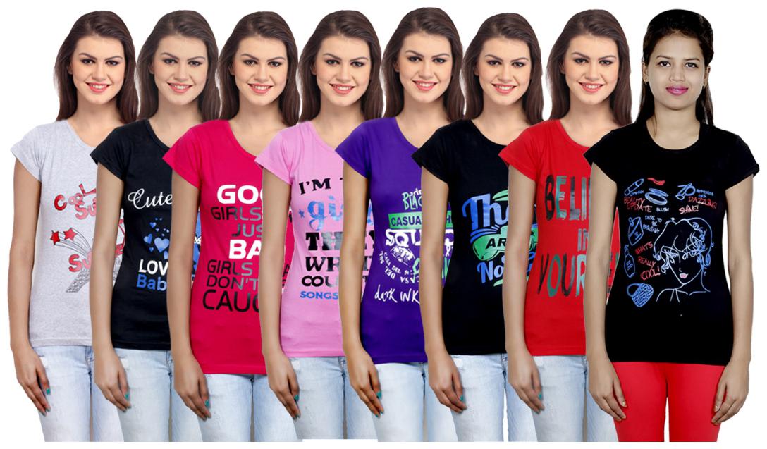 

IndiWeaves Women s Cotton Printed T-Shirts COMBO OFFER ( Pack of 8 T-Shirts)