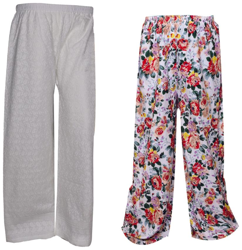 

IndiWeaves Womens 1 Full Chikan Work Pallazo and 1 Printed Palazzo Combo Pack (Pack of 2 Palazo)