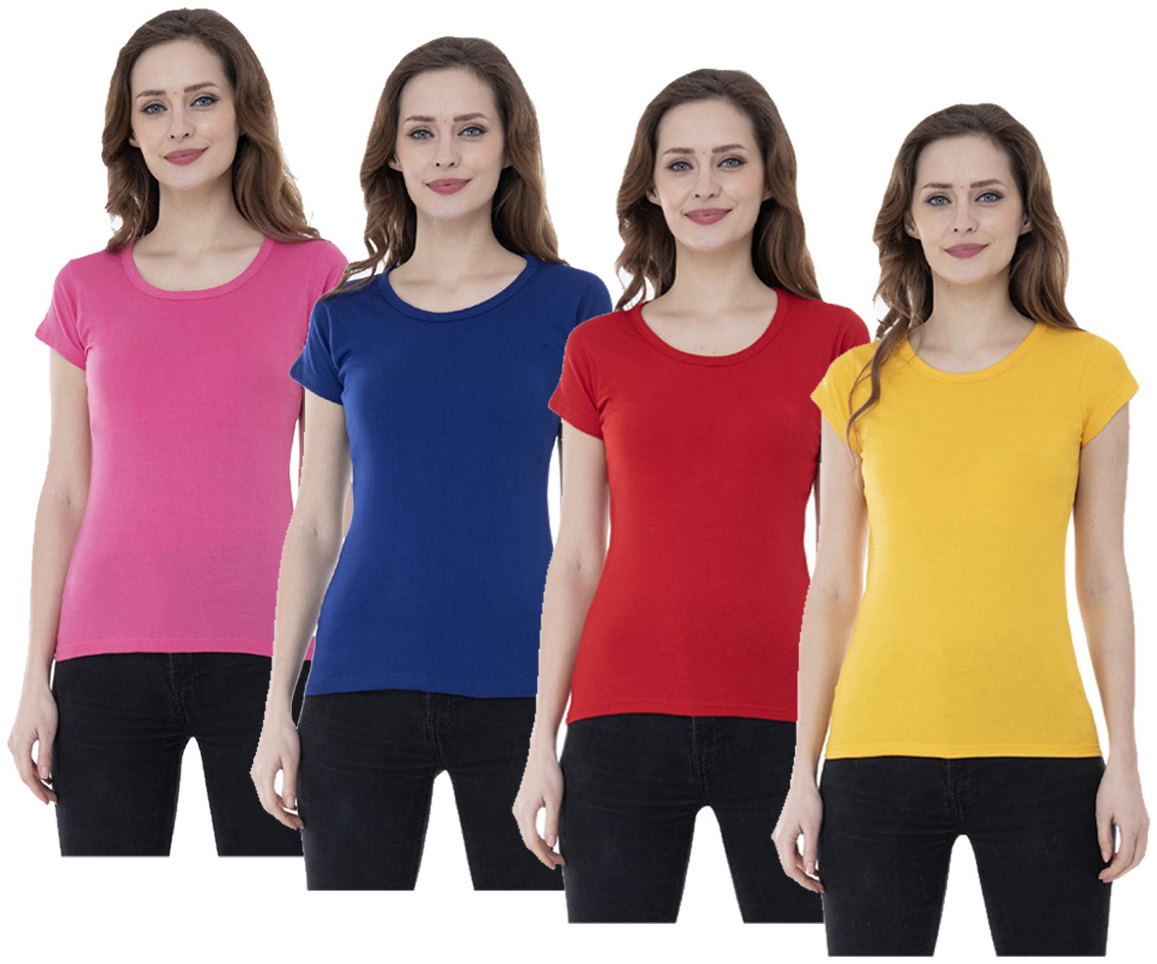 

Indiweaves Women Multi Regular fit Round neck Cotton T shirt