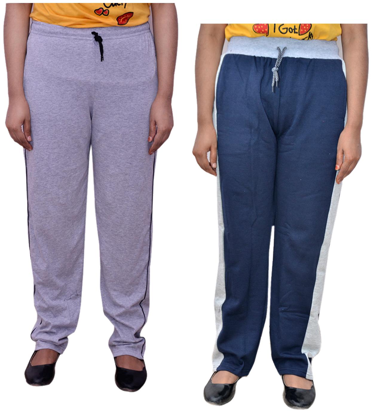 

Indiweaves Women Regular fit Cotton Solid Track pants - Grey Blue