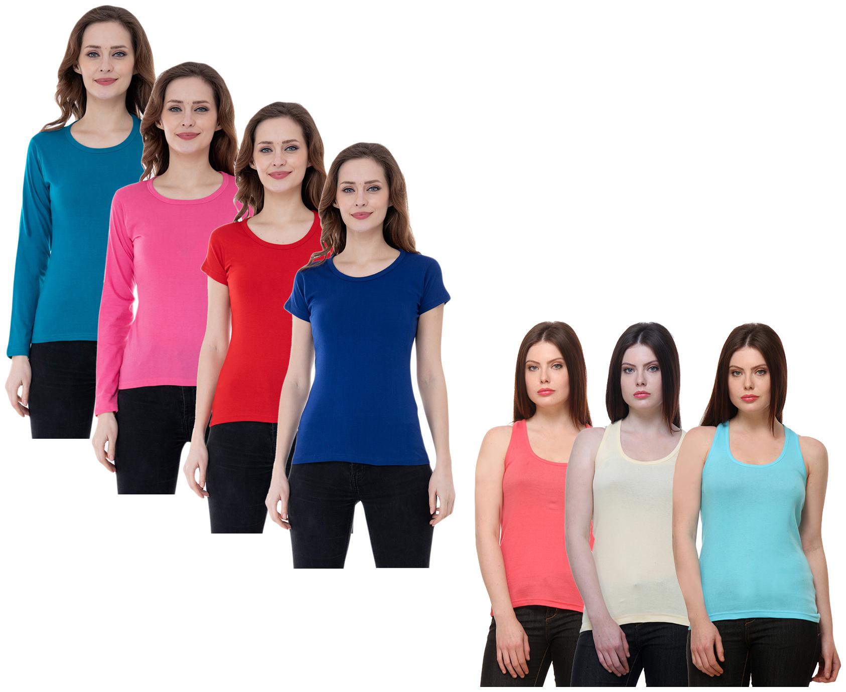 

Indiweaves Women Multi Regular fit Round neck Cotton Tank top