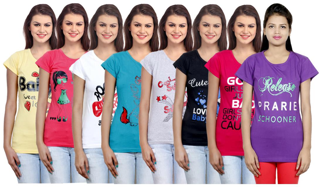 

IndiWeaves Women Cotton Printed T-Shirt ( Set of- 8)