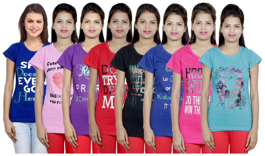 

IndiWeaves Women s Cotton Printed T-Shirts COMBO OFFER ( Pack of 8 T-Shirts)