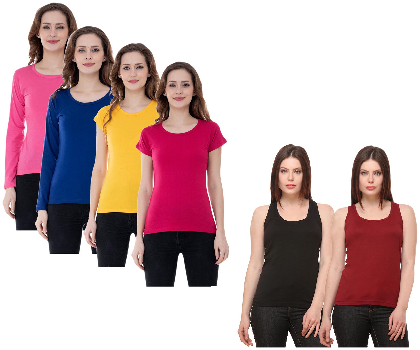 

Indiweaves Women Multi Regular fit Round neck Cotton Tank top