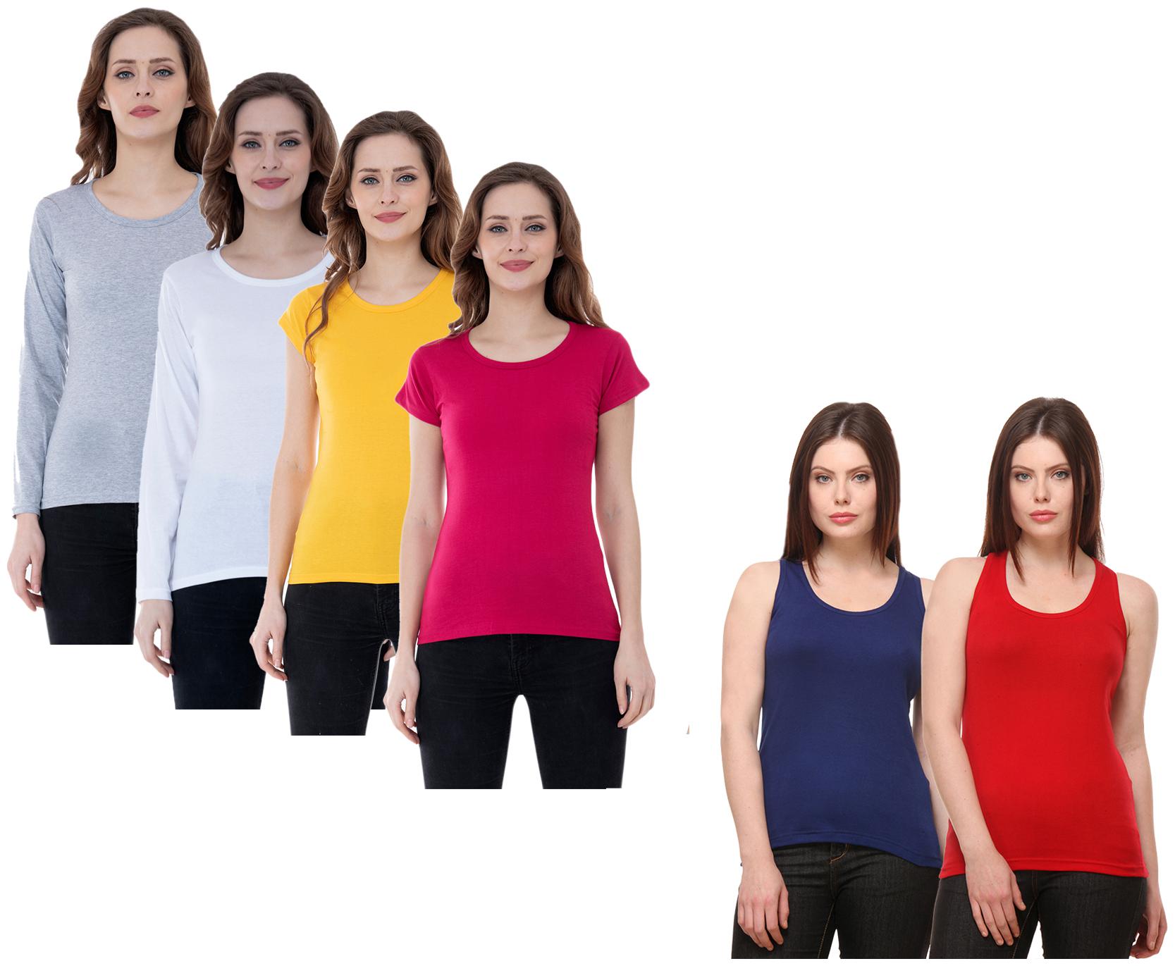 

Indiweaves Women Multi Regular fit Round neck Cotton Tank top