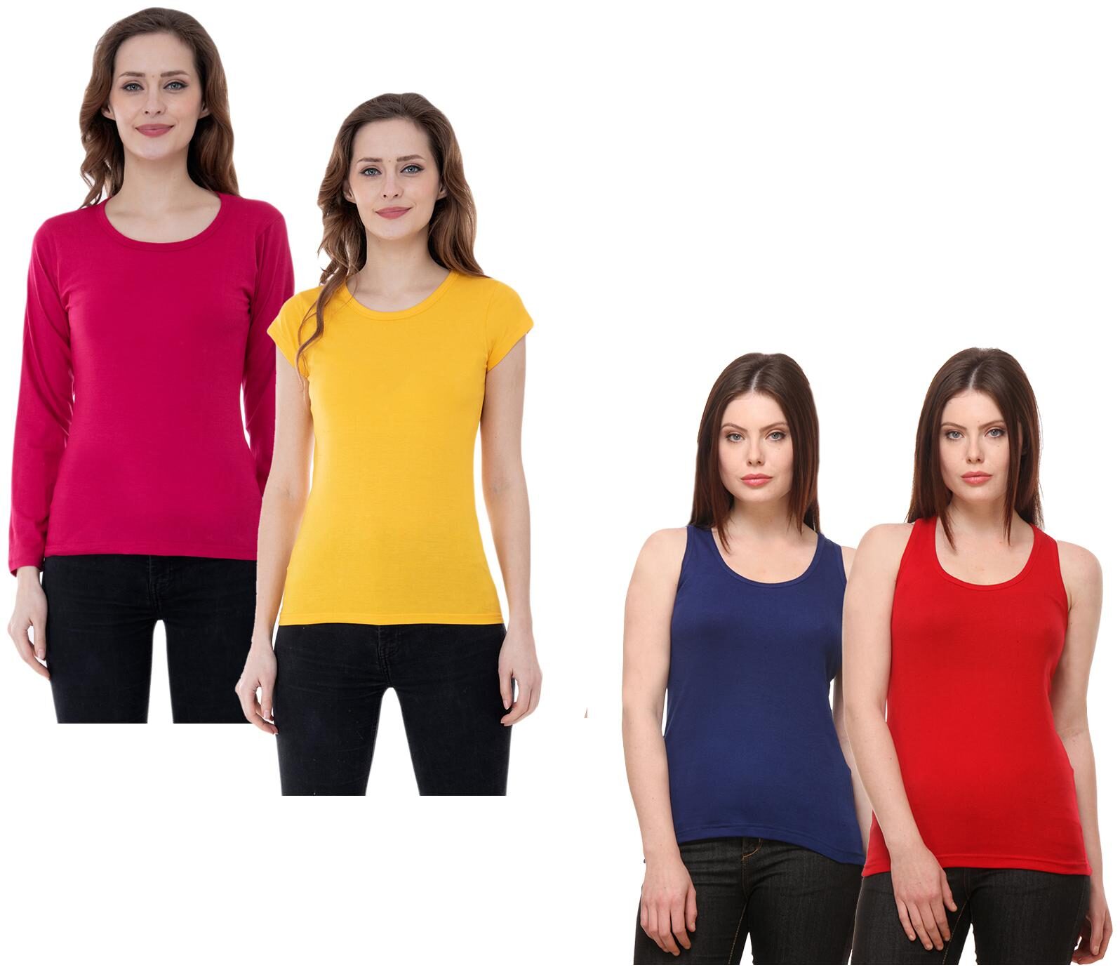

Indiweaves Women Multi Regular fit Round neck Cotton Tank top