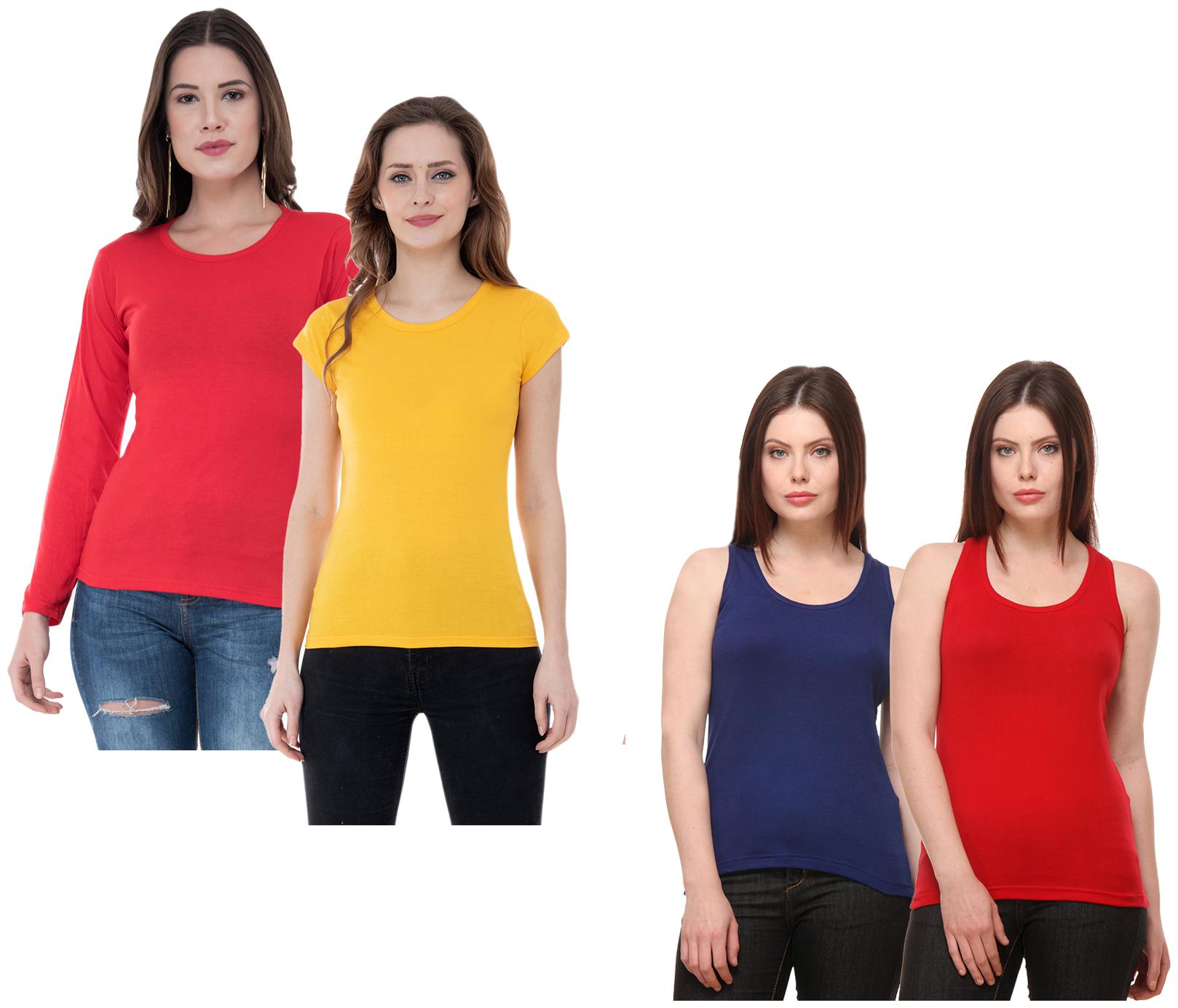 

Indiweaves Women Multi Regular fit Round neck Cotton Tank top