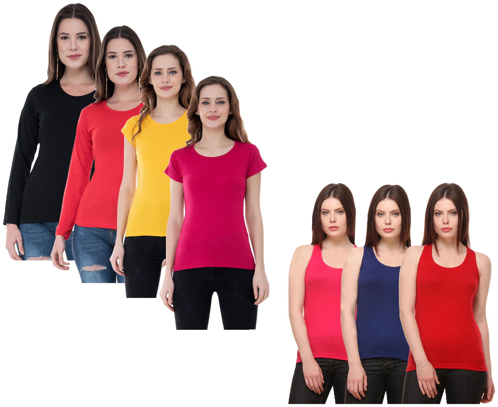 

Indiweaves Women Multi Regular fit Round neck Cotton Tank top