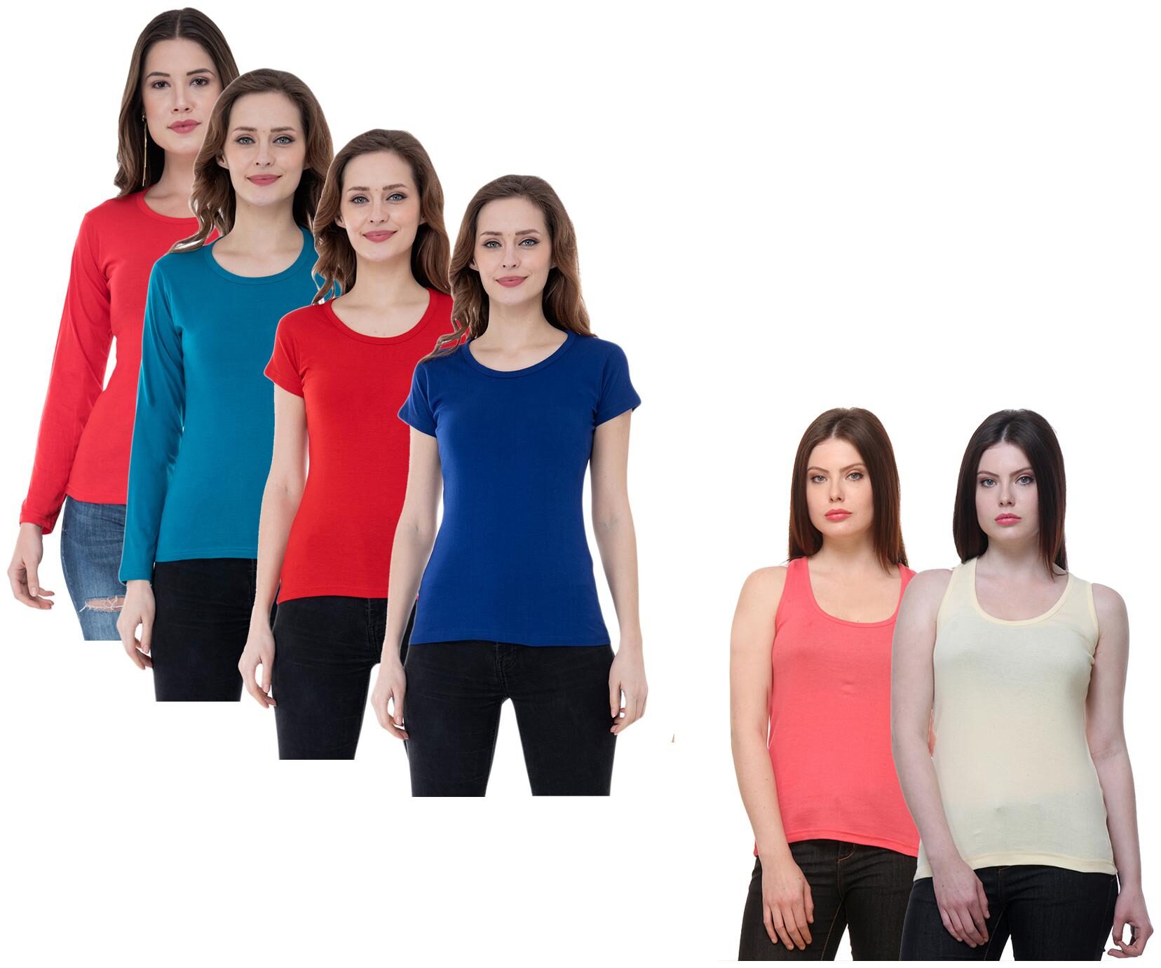 

Indiweaves Women Multi Regular fit Round neck Cotton Tank top