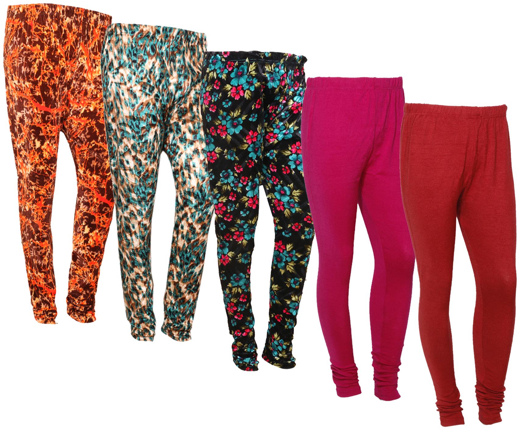

IndiWeaves Women Woolen Plain and Velvet Printed Leggings for Winters (Pack of 5)
