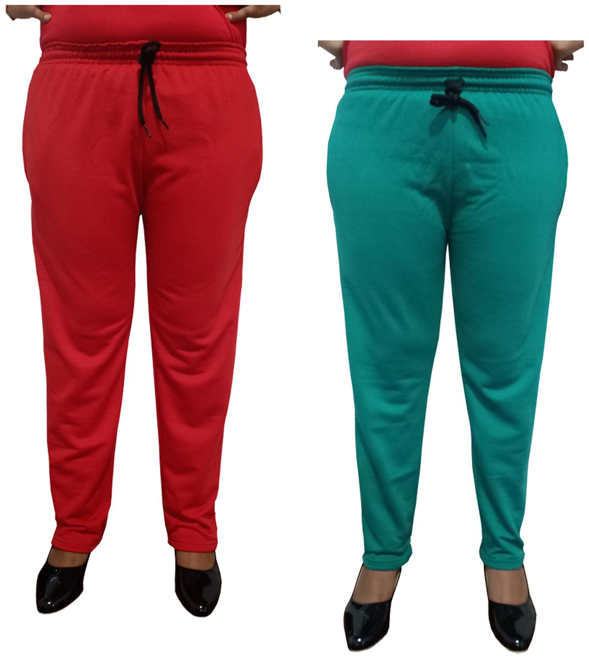 

Indiweaves Women Regular fit Fleece Solid Track pants - Green Red