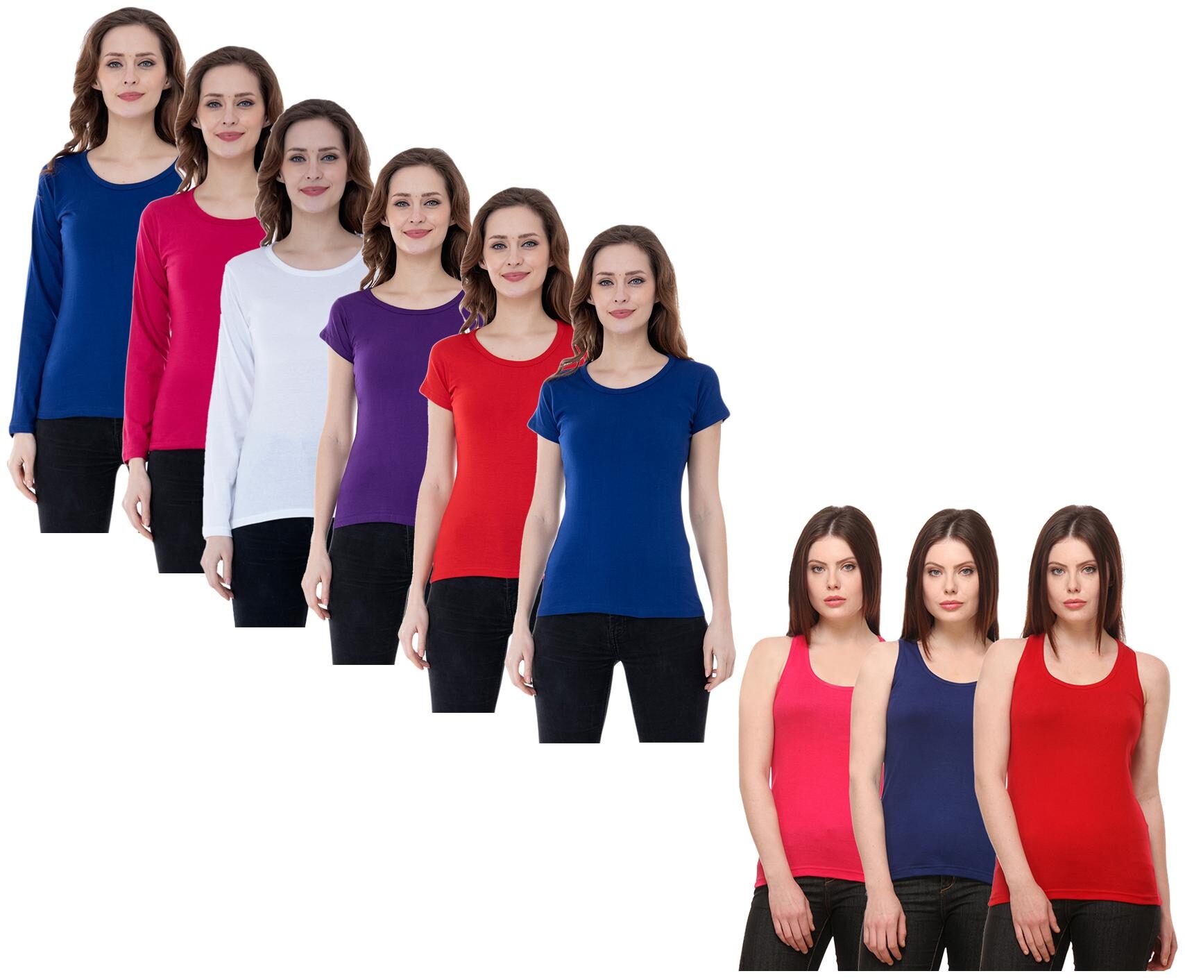 

Indiweaves Women Multi Regular fit Round neck Cotton Tank top