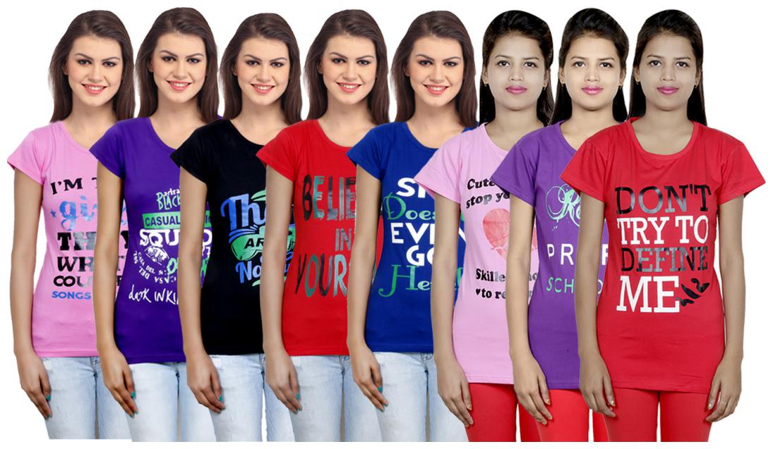 

IndiWeaves Women s Cotton Printed T-Shirts COMBO OFFER ( Pack of 8 T-Shirts)