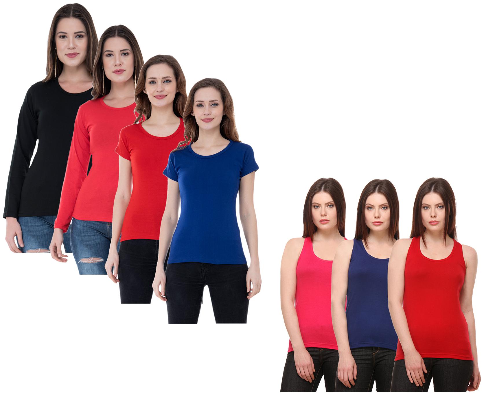 

Indiweaves Women Multi Regular fit Round neck Cotton Tank top