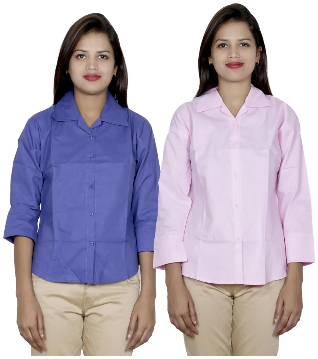

Indiweaves Women Blue Solid Regular Fit Shirt