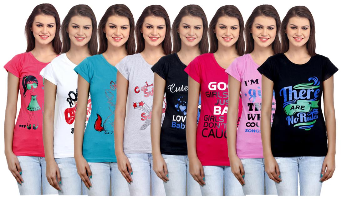 

IndiWeaves Women Cotton Printed T-Shirt ( Set of- 8)