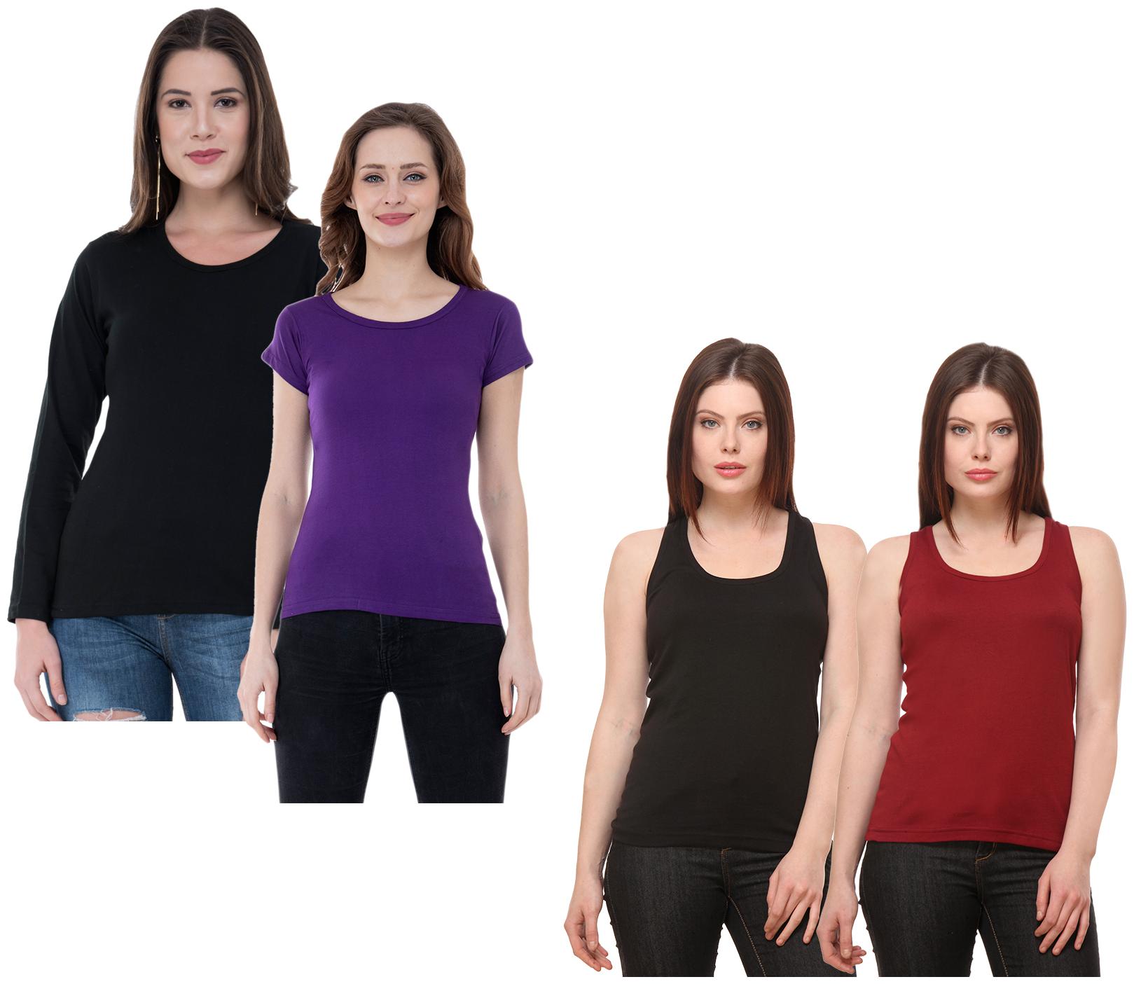

Indiweaves Women Multi Regular fit Round neck Cotton Tank top