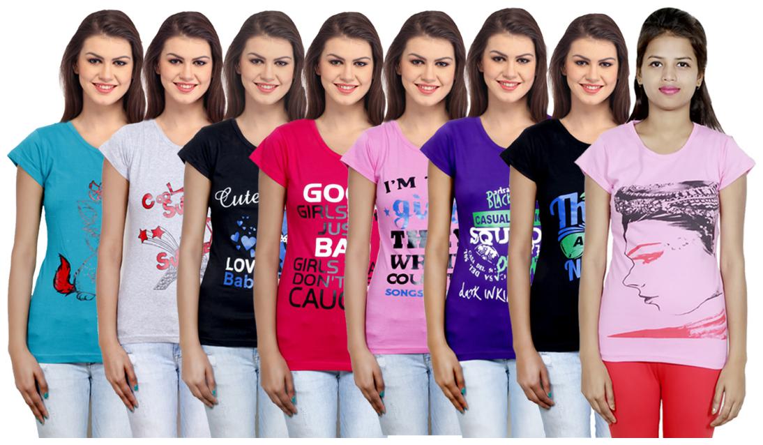 

IndiWeaves Women Cotton Printed T-Shirt ( Set of- 8)