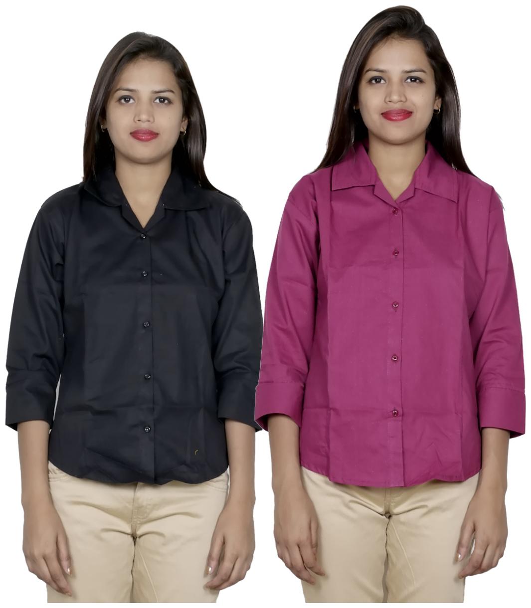 

Indiweaves Women Black Solid Regular Fit Shirt