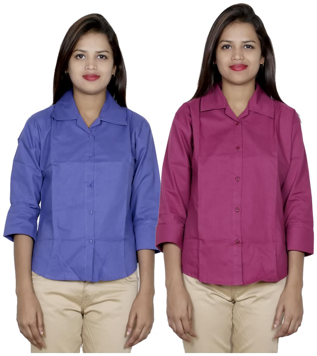

Indiweaves Women Blue Solid Regular Fit Shirt