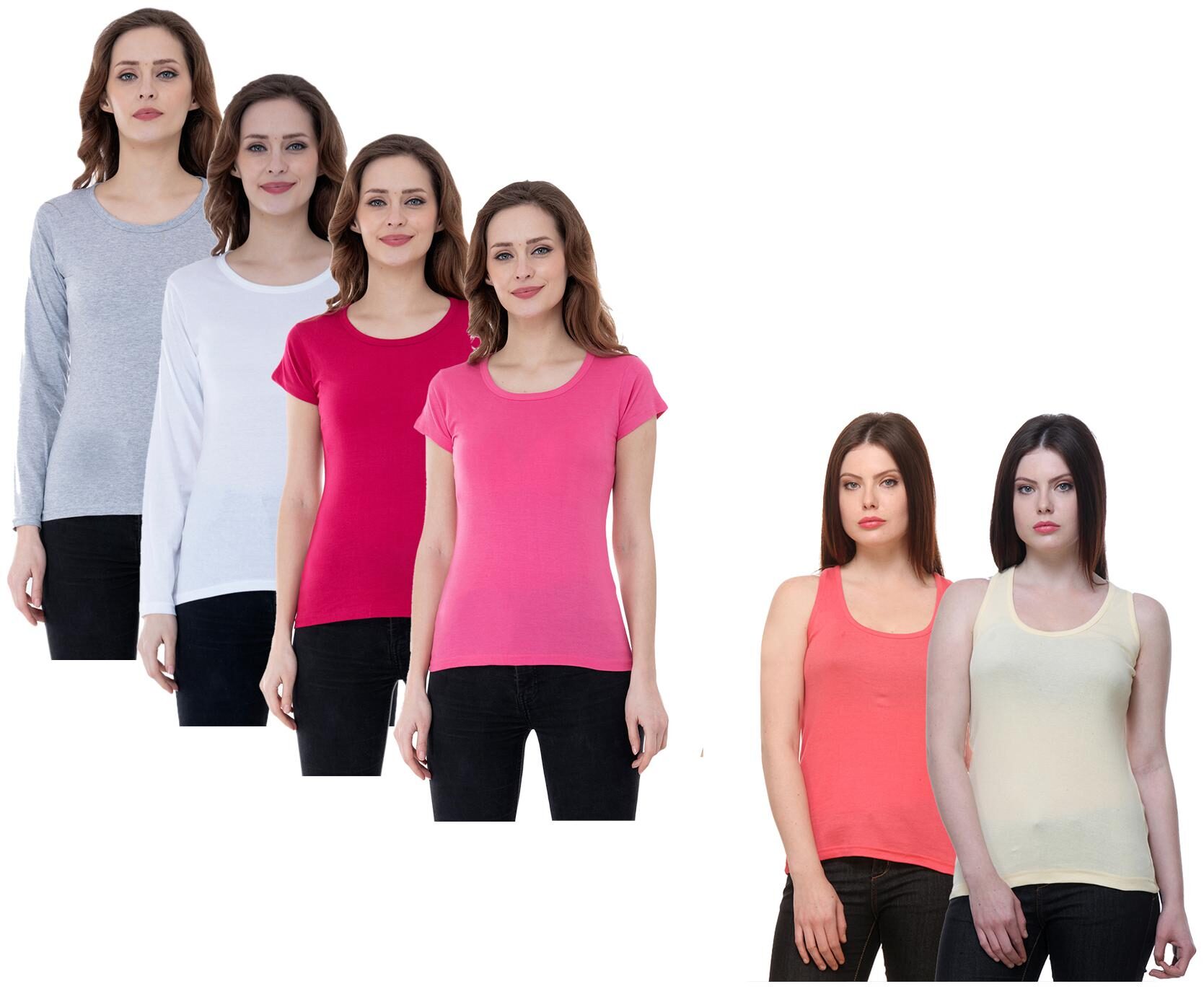 

Indiweaves Women Multi Regular fit Round neck Cotton Tank top