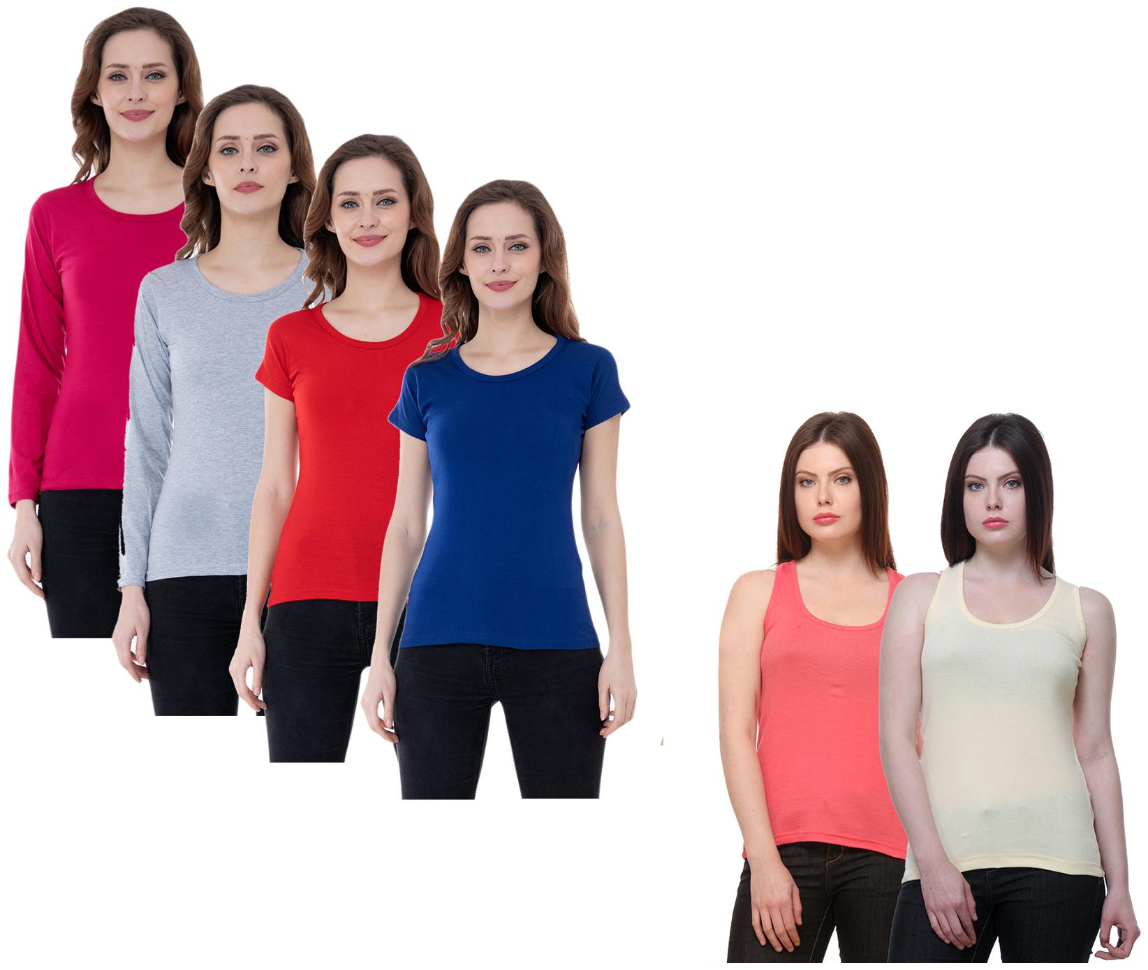 

Indiweaves Women Multi Regular fit Round neck Cotton Tank top