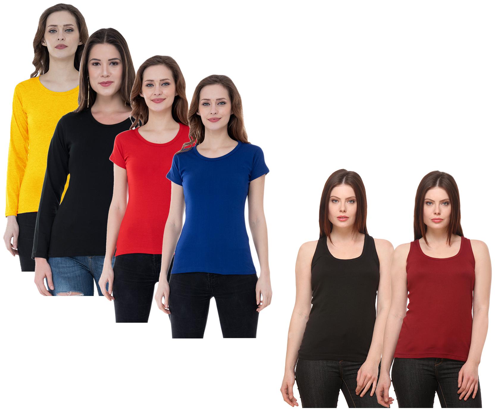

Indiweaves Women Multi Regular fit Round neck Cotton Tank top