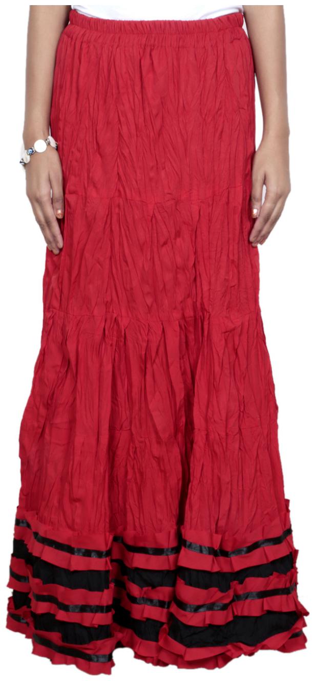 

IndiWeaves Women Cambric Cotton Red Full Length Skirt