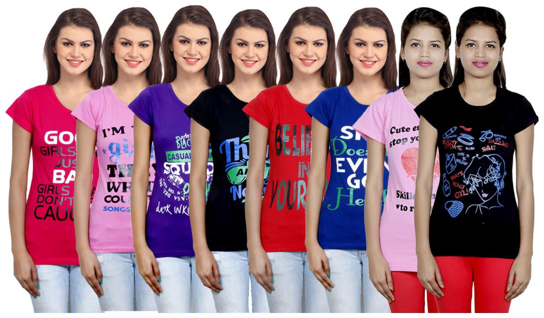 

IndiWeaves Women s Cotton Printed T-Shirts COMBO OFFER ( Pack of 8 T-Shirts)