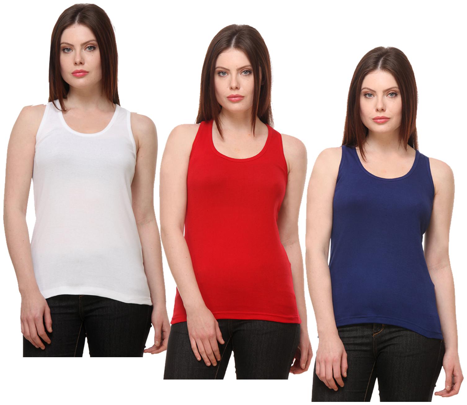 

Indiweaves Women Multi Regular fit Round neck Cotton Tank top
