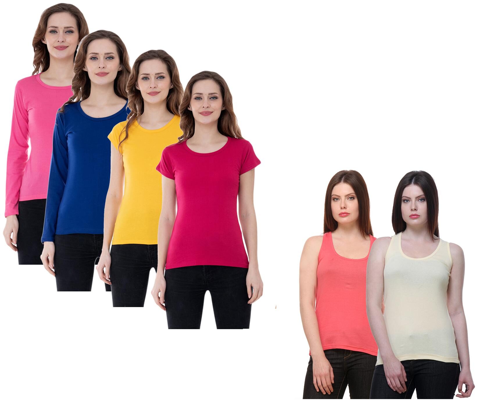 

Indiweaves Women Multi Regular fit Round neck Cotton Tank top