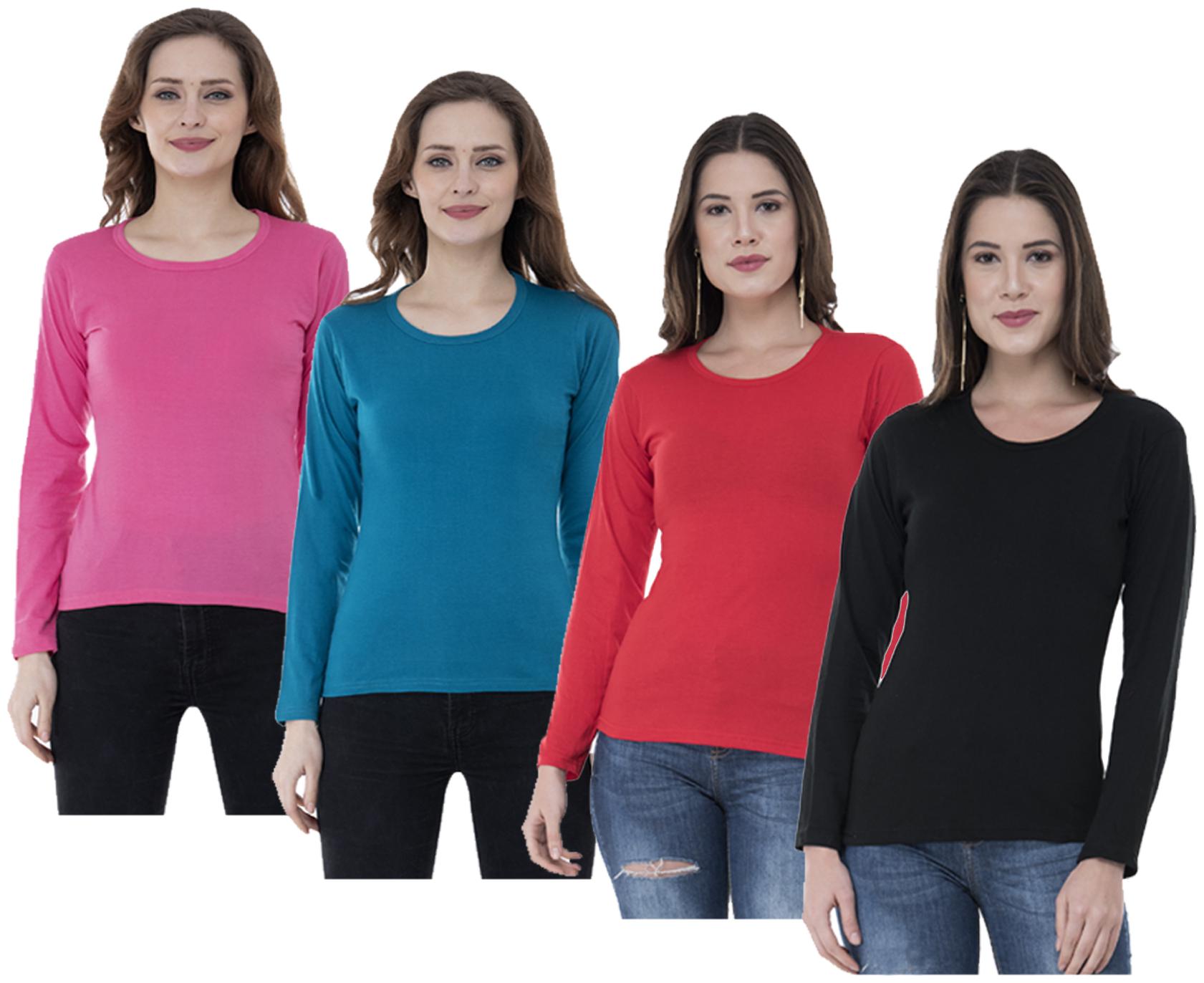 

Indiweaves Women Multi Regular fit Round neck Cotton T shirt