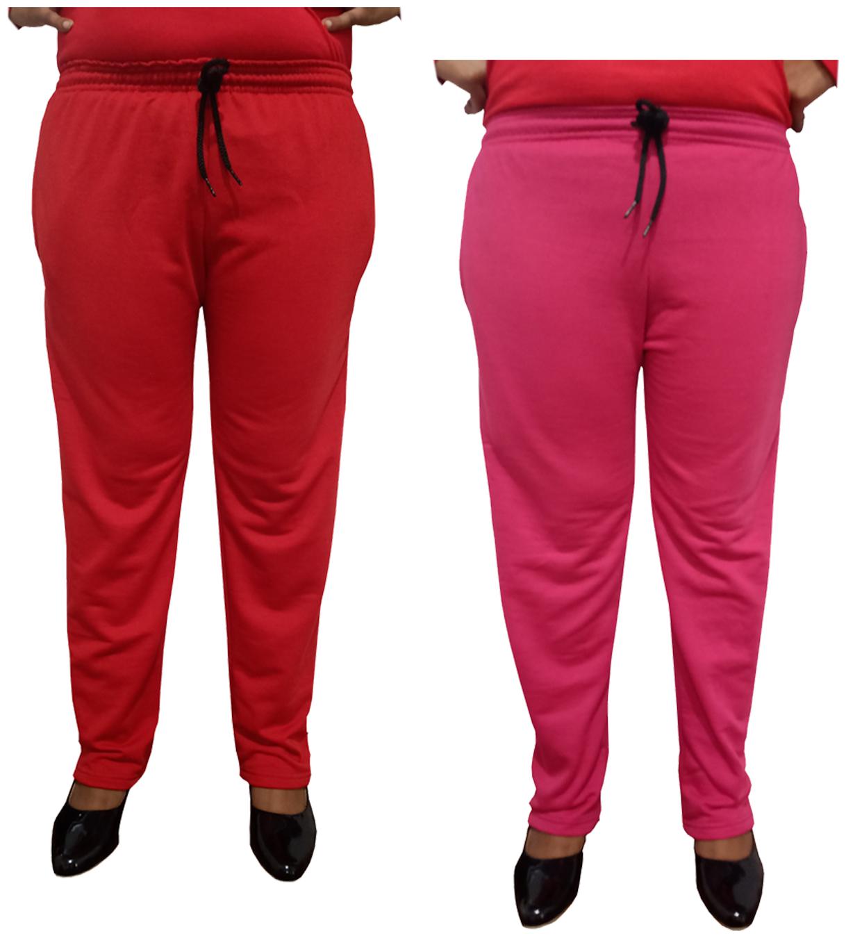 

Indiweaves Women Regular fit Fleece Solid Track pants - Pink Red