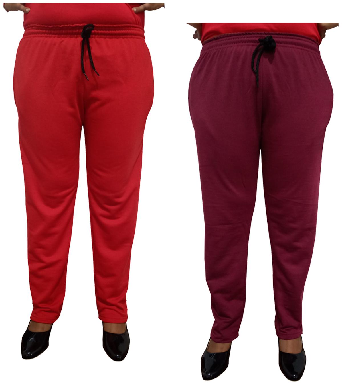 

Indiweaves Women Regular fit Fleece Solid Track pants - Maroon Red
