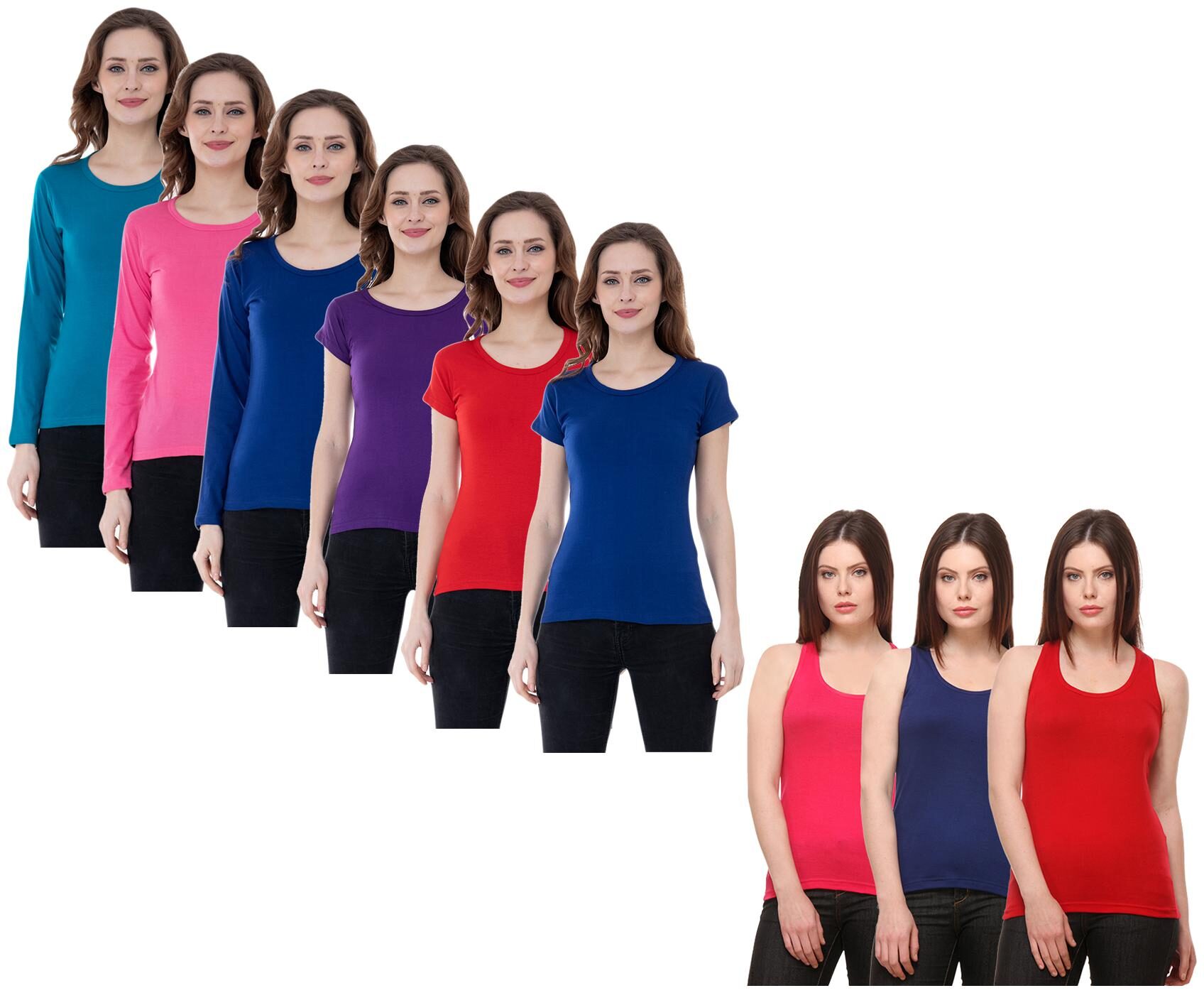 

Indiweaves Women Multi Regular fit Round neck Cotton Tank top