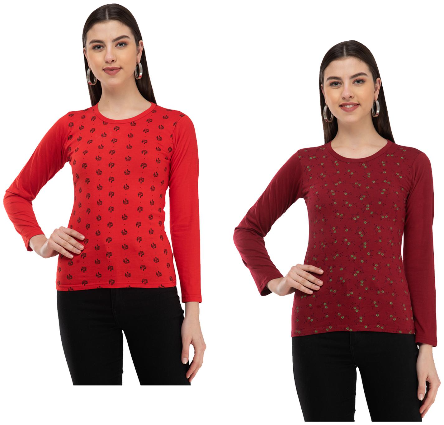 

Indiweaves Women Red Maroon Regular fit Round neck Cotton T shirt