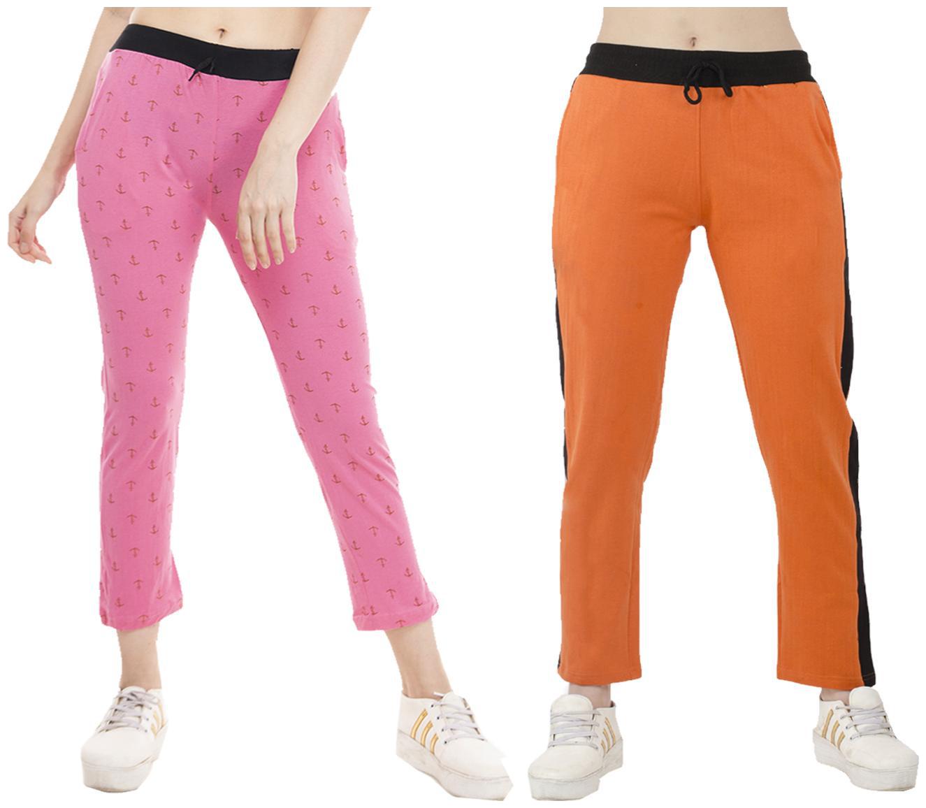 

Indiweaves Women Regular fit Polyester Printed Track pants - Orange