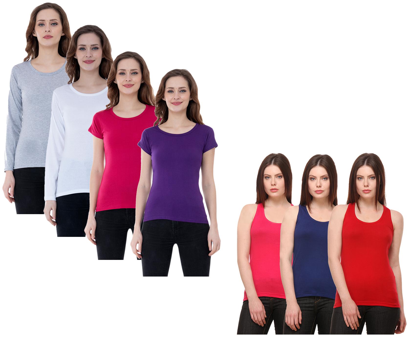 

Indiweaves Women Multi Regular fit Round neck Cotton Tank top