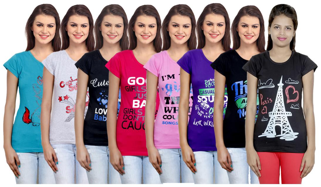 

IndiWeaves Women Cotton Printed T-Shirt ( Set of- 8)