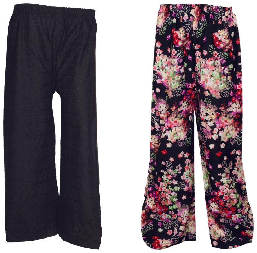 

IndiWeaves Womens 1 Full Chikan Work Pallazo and 1 Printed Palazzo Combo Pack (Pack of 2 Palazo)