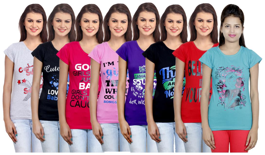 

IndiWeaves Women s Cotton Printed T-Shirts COMBO OFFER ( Pack of 8 T-Shirts)