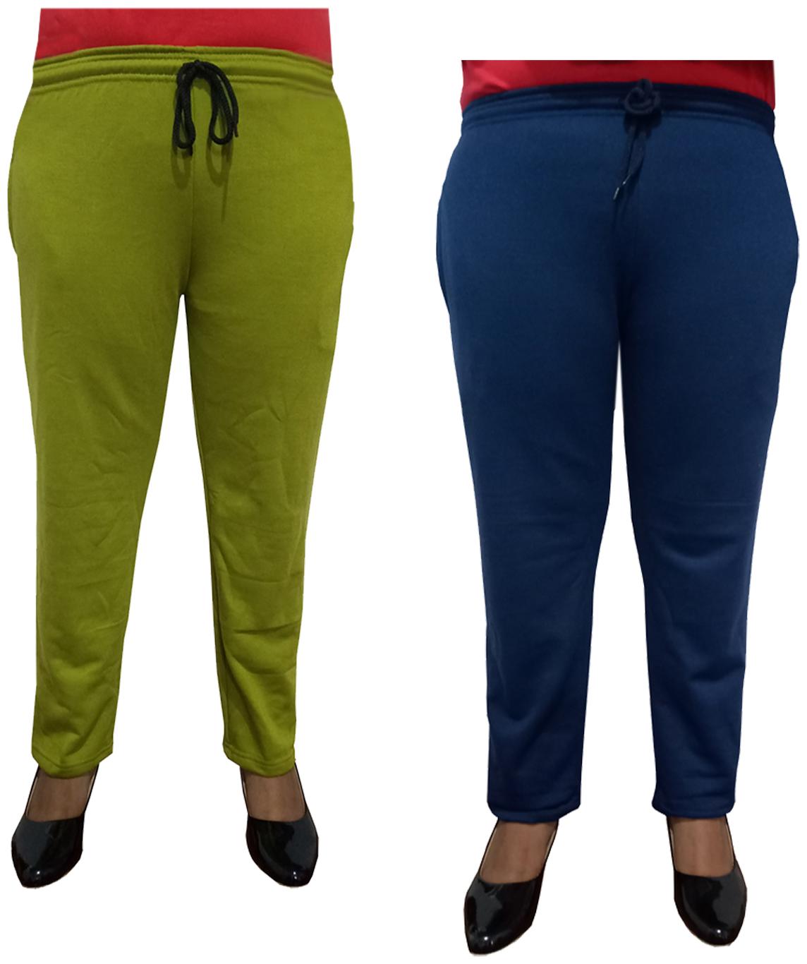 

Indiweaves Women Regular fit Fleece Solid Track pants - Navy Green