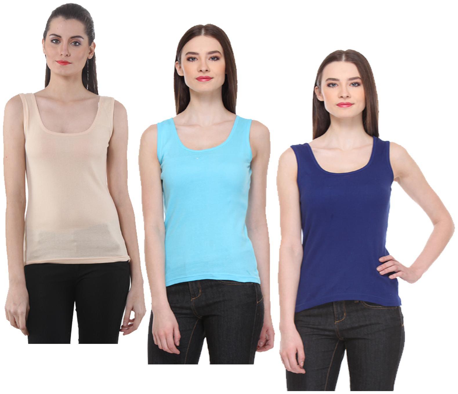 

Indiweaves Women Multi Regular fit U neck Cotton Tank top