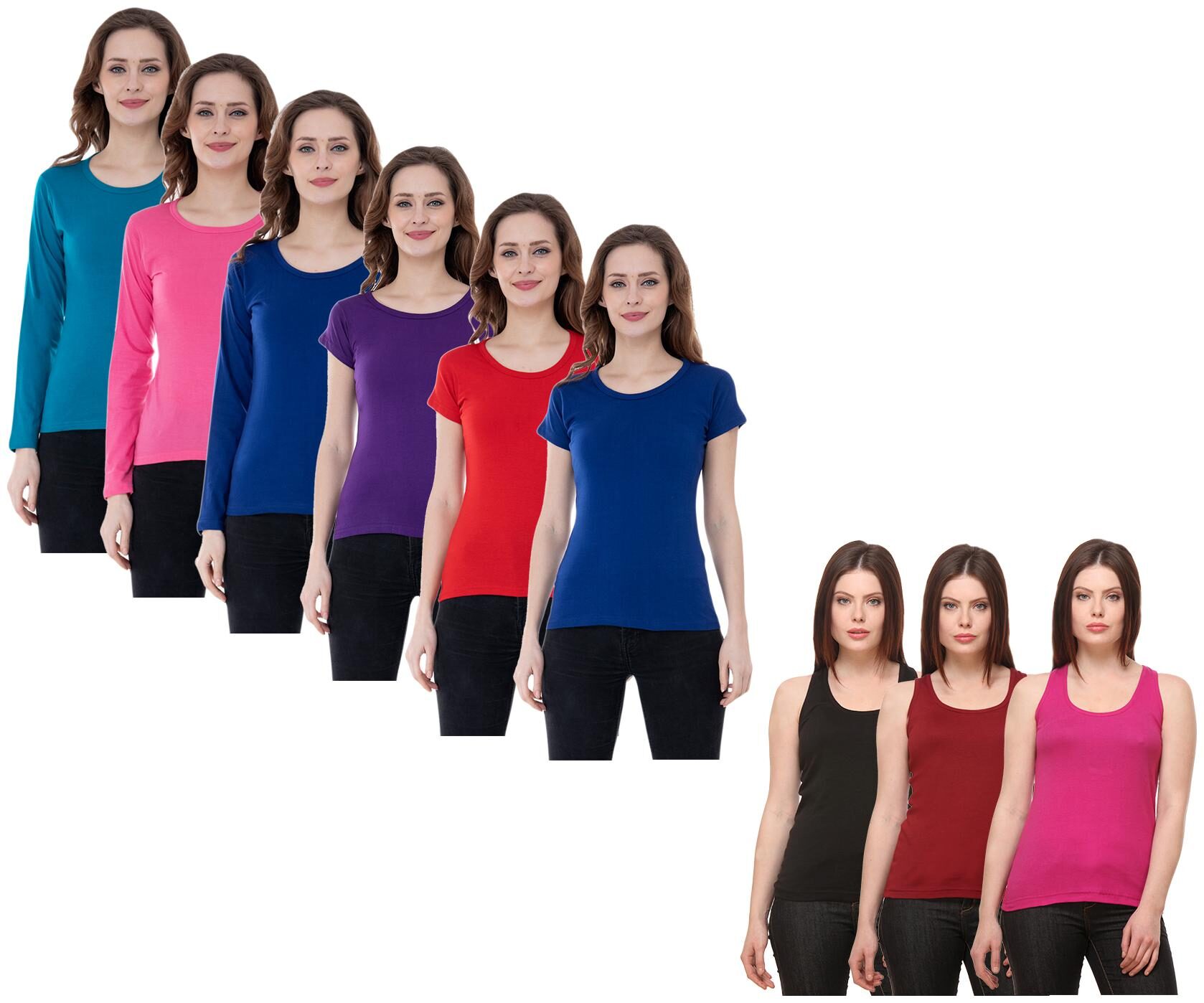

Indiweaves Women Multi Regular fit Round neck Cotton Tank top