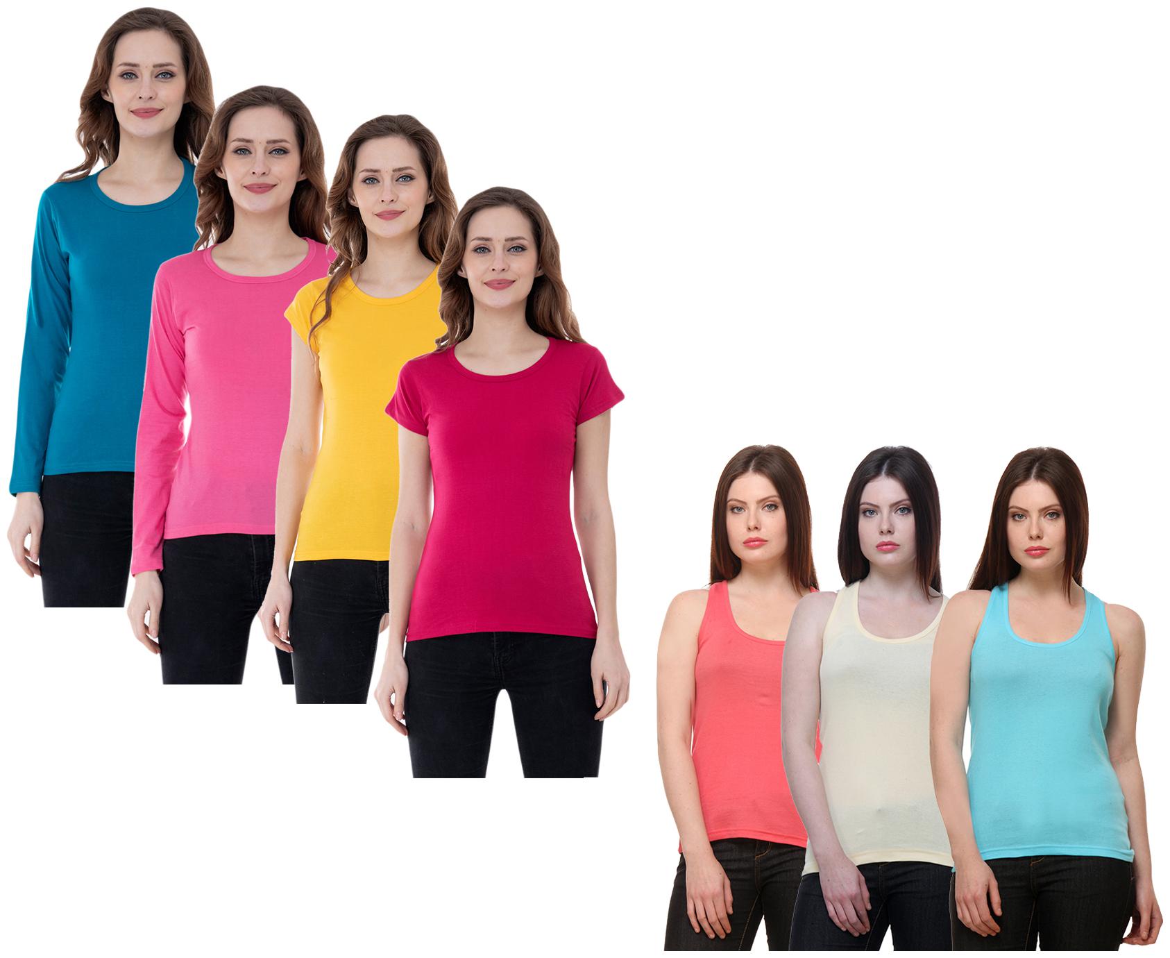 

Indiweaves Women Multi Regular fit Round neck Cotton Tank top
