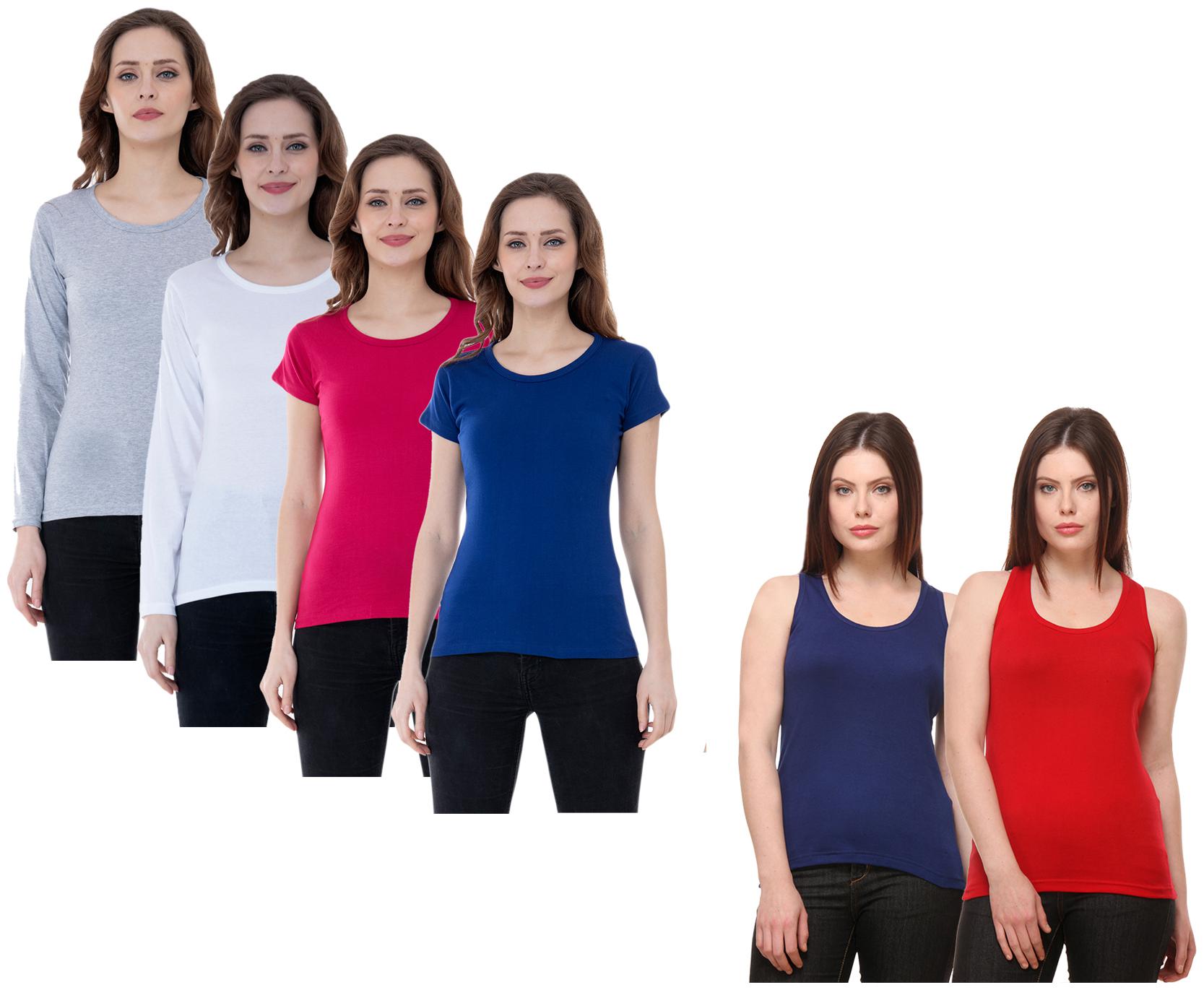 

Indiweaves Women Multi Regular fit Round neck Cotton Tank top